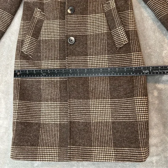 Abercrombie & Fitch The A&F Dad Coat Plaid Brown Long Overcoat Women's XXSP - Picture 15 of 16
